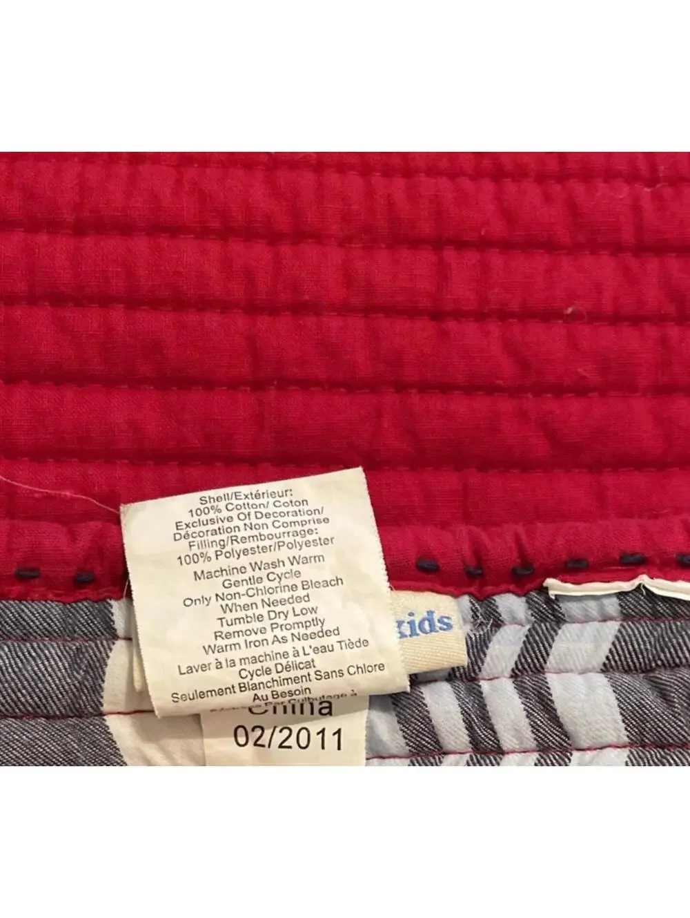 Pottery Barn Kids Plaid Quilt – 36” x 51” Red, White & Blue Reversible EUC